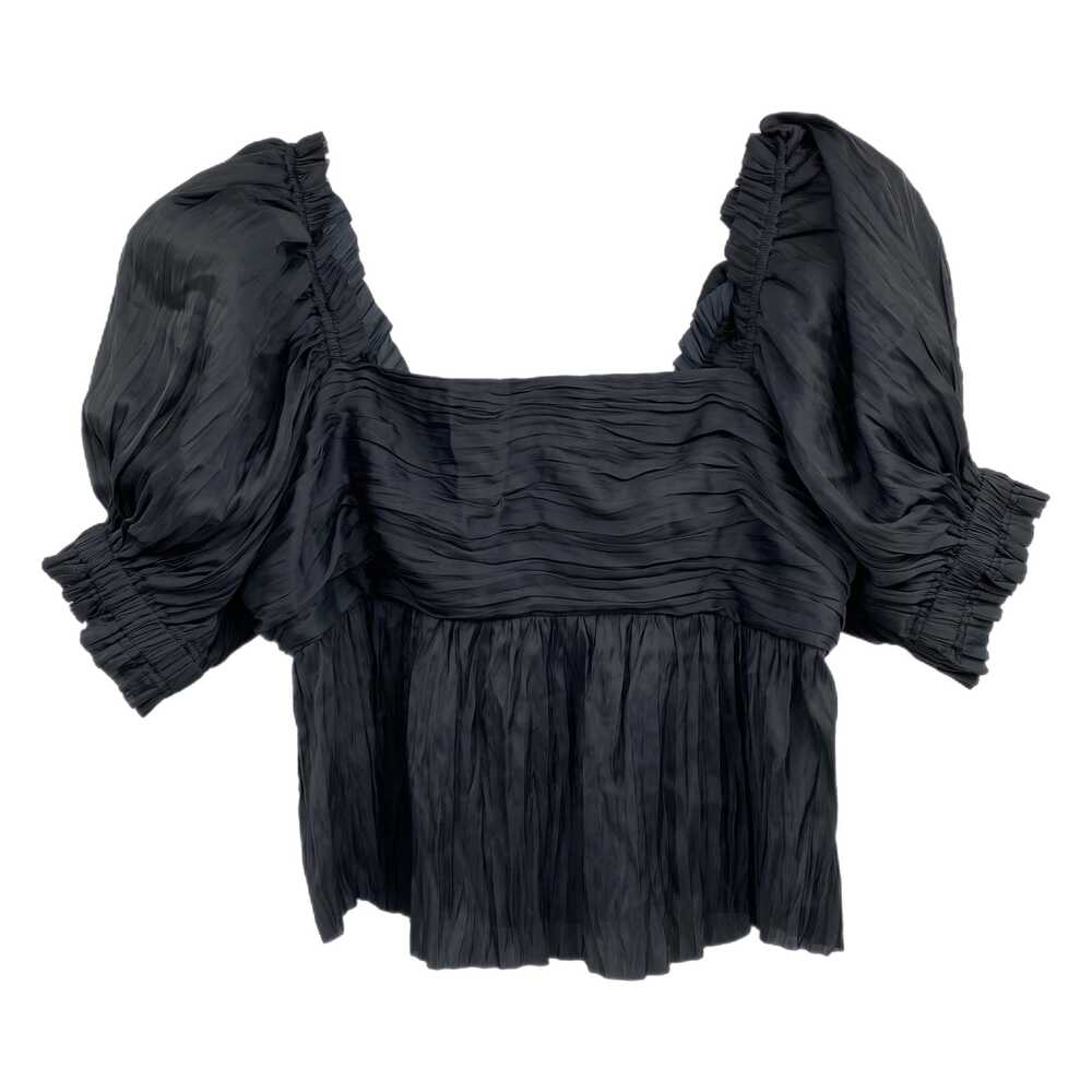 Frame Black Satin Puff Sleeve Square Neck Blouse | Womens M